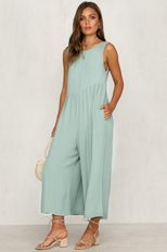 Womens Casual Jumpsuit Solid Color Comfortable Fit Sleeveless Design for Everyday Wear
