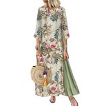 Fashionable Womens Dress Short Sleeve Round Neck Cotton Linen Blend Floral Print Casual Wear