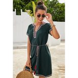Embroidered V Neck Short Sleeve Loose Fit Mini Dress for Summer Casual Wear Wholesale fast shipping OEM ODM service