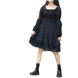Lace Panel Puff Sleeve Little Black Dress Elegant Design Soft Luxury Autumn Fashion Available fo