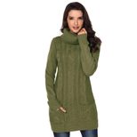 Long Sleeve Turtleneck Sweater Solid Color Ribbed Knit Mid Length Autumn Winter Womens Fashion W