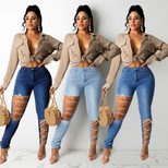 Fashionable Womens Denim Pants Creative Tie Design High Waist Casual Style Perfect for Autumn and Winter Wholesa