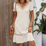 Lace Trim V Neck Loose Fit Dress Summer Style Casual Wear for Women Available for Wholesale cust