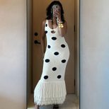 Sleeveless Polka Dot Print Dress Fashionable Sexy Slim Fit Hollow Out Design Perfect for Summer