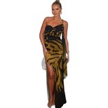 Vintage Inspired Womens Dress Sheer Mesh Slim Fit Backless Split Hem Floral Print Autumn Winter