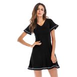 Vintage A Line Dress V Neck Back Tie Short Sleeve Waist Cinching Casual Wear for Women Wholesale