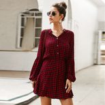 Checked Pattern Long Sleeve Dress for Women Elegant Fit Spring Summer Office Wear