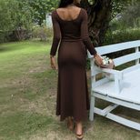 V Neck Long Sleeve Bodycon Dress Slim Fit A Line Silhouette Elegant Style Perfect for Early Autu