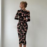 Fashionable Long Sleeve Bodycon Dress Unique Print Ruffled Design Sexy Silhouette Autumn Winter