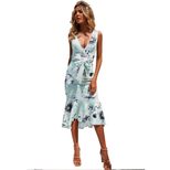 Womens Summer Floral Print V Neck Ruffled Bodycon Dress Available in Multiple Sizes Wholesale Ready to Ship