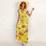 Bohemian Floral Maxi Dress for Women V Neck Tie Detail Lightweight Summer Fabric