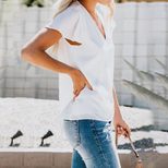 Womens Casual T Shirt Slim Fit Ruffled Sleeve Round Neck Soft Fabric Summer Wear