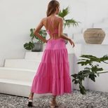 Summer High Waist Hollow Out Solid Color Halter Dress Elegant Cake Style Perfect for Parties and