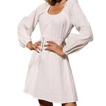Womens A Line Dress Loose Fit Long Sleeve Elastic Waist Square Neck Casual Vacation Style Ready