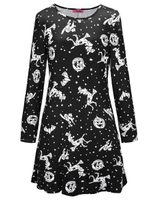 Womens Long Sleeve Christmas Dress with Skull Pumpkin Print Casual Autumn Winter Style in Multiple Sizes