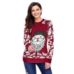 Womens Christmas Sweater European Style Reindeer Print Round Neck Long Sleeve Winter Fashion Who
