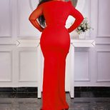 Plus Size Fashionable Color Block Mesh Panel Maxi Dress Elegant Split Design Perfect for Parties