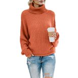 Womens Turtleneck Sweater Fashionable Solid Color Thick Knit Loose Fit Long Sleeve Perfect for Fall and Winter