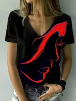 V Neck Printed Short Sleeve T Shirt for Women Casual Style Comfortable Fabric Available in Multiple Sizes Wholesale