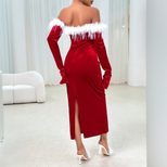 Red Sexy Midi Dress for Women Elegant Autumn Winter Party Wear Perfect for Christmas Celebration