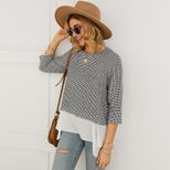 Womens T Shirt Color Block Design Casual Fit Short Sleeve Cotton Fabric