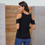 Womens Short Sleeve Off Shoulder T Shirt Loose Fit Round Neck Solid Color Casual Top Summer Wear