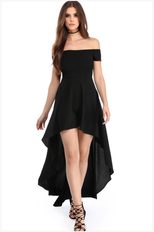 Off Shoulder Short Sleeve Dress High Low Hem Elegant Design Perfect for Nightclub or Evening Eve