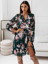 Chiffon Long Sleeve Printed Pleated Dress Elegant Design Lightweight Fabric Versatile Style Perf