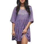 Sequin A Line Dress Round Neck Short Sleeve Loose Fit Evening Party Wear ready to ship