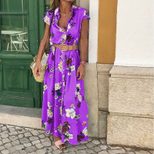 Bohemian Vintage Floral Maxi Dress V Neck Loose Fit Summer Vacation Style low MOQ