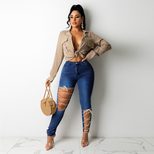 Fashionable Womens Denim Pants Creative Tie Design High Waist Casual Style Perfect for Autumn and Winter Wholesa