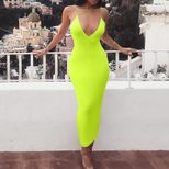 V Neck Backless Maxi Dress for Women Solid Color Slim Fit Sleeveless Summer Wear