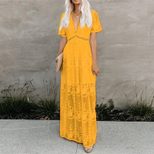 Lace Maxi Dress for Women V Neck Embroidered Sleeveless Solid Color Summer Vacation Wear