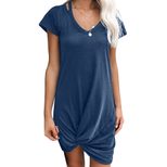 Casual T Shirt Dress Womens Solid Color V Neck Short Sleeve Knot Detail Perfect for Everyday Wea