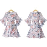 Plus Size Chiffon Floral Dress Loose Fit V Neck Waist Cinching Casual Wear for Petite Women Read