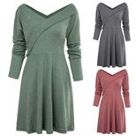 Long Sleeve V Neck Dress for Women Casual Fit Comfortable Fabric Autumn Winter Collection
