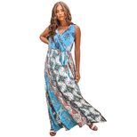 Summer Womens Floral Print Maxi Dress with V Neck and Sleeveless Design for Casual Wear in Multiple Sizes