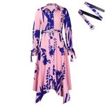 Plus Size Womens Dress Elegant Floral Print Asymmetrical Hem Stylish Lapel Perfect for Casual or