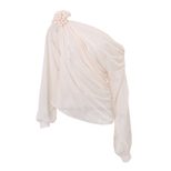 Womens Long Sleeve T Shirt Sheer Mesh Floral Embellishments Asymmetrical Shoulder Trendy Street