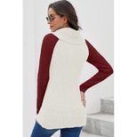 Womens Winter Sweater Color Block High Neck Button Detail Long Sleeve Asymmetrical Knit Casual W