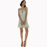 Striped Ruffle Hem Dress Bow Tie Straps Elegant Design Lightweight Fabric Perfect for Summer Eve
