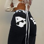 High Waist Color Block Cow Print Straight Leg Jeans for Women Casual Loose Fit Autumn Wear