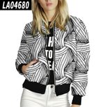 Womens Baseball Jacket Stand Collar Black and White Print Casual Wear customizable