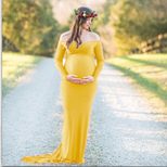 V Neck Long Sleeve Maternity Dress in Silk Cotton for Spring Photography Events in Multiple Sizes