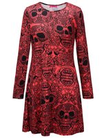 Womens Long Sleeve Christmas Dress with Skull Pumpkin Print Casual Autumn Winter Style in Multiple Sizes
