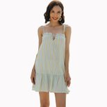 Striped Ruffle Hem Dress Bow Tie Straps Elegant Design Lightweight Fabric Perfect for Summer Eve
