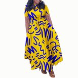 Fashionable Womens African Print Short Sleeve A Line Dress Elegant Tie Design Perfect for Summer