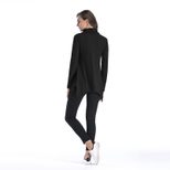 Womens Long Sleeve Pocket T Shirt Solid Color Irregular Hem Mid Length Casual Wear for Spring Wh