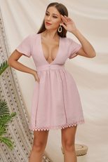Womens A Line Dress Sexy V Neck Lace Panel Half Sleeve Flowy Design Perfect for Parties and Spec