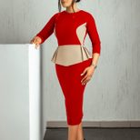 Color Block Bodycon Dress Elegant Fashionable Office Wear Autumn Winter Collection Wholesale Ava
